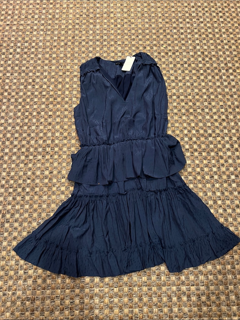 Current Air Navy Sleeveless Tiered Ruffle Dress med
